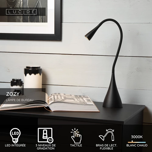Lucide ZOZY - Lampe de bureau - LED 3 StepDim - 1x4W 3000K - Noir - USP